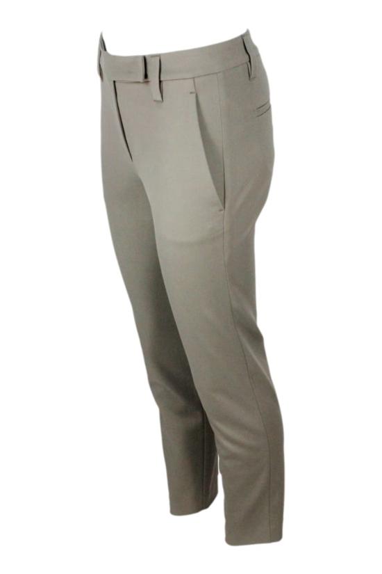  브루넬로 쿠치넬리 스트레이트 팬츠 Brunello Cucinelli 스트레치 코튼 시가렛 팬츠 그린 - BRUNELLO CUCINELLI