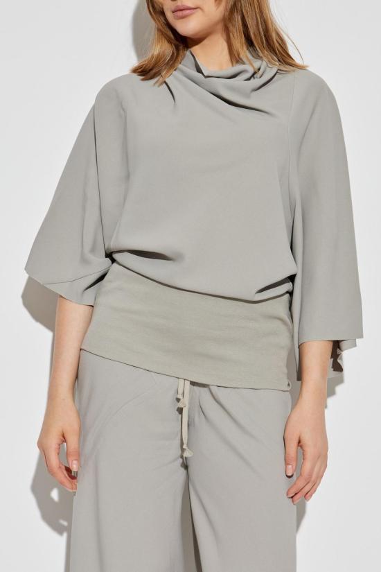  릭 오웬스 반팔 티셔츠 (장식적인 네크라인 포함, 회색) - RICK OWENS