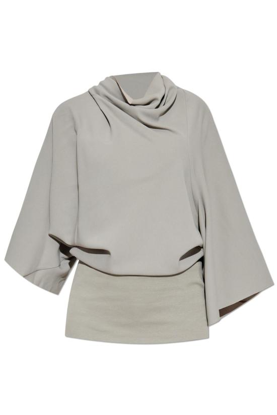  릭 오웬스 반팔 티셔츠 (장식적인 네크라인 포함, 회색)