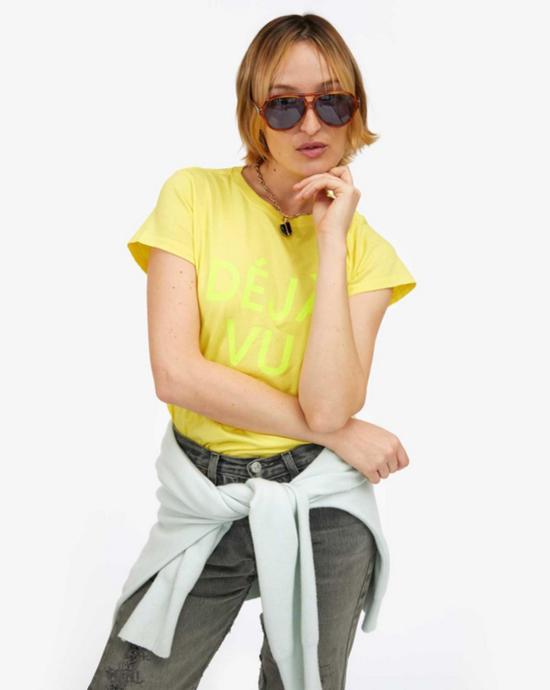  클레어 브이 반팔 티셔츠 클레어 V. 데자뷰 네온 티 버터/네온 옐로우 - CLEARE V.