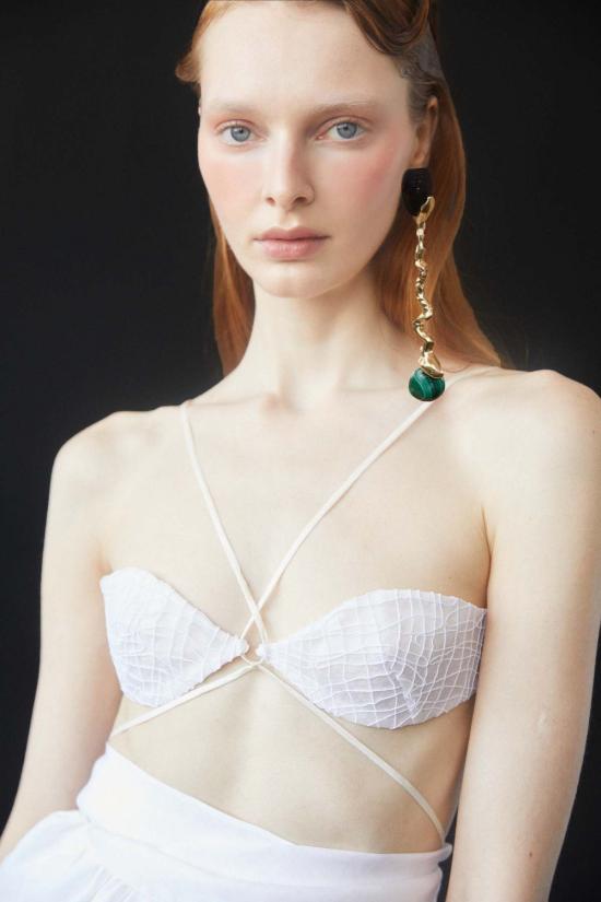  루이자 에 라 루나 민소매 티셔츠 Luisa Et La Luna 클레망스 브라렛 탑 블랑 - LUISA ET LA LUNA