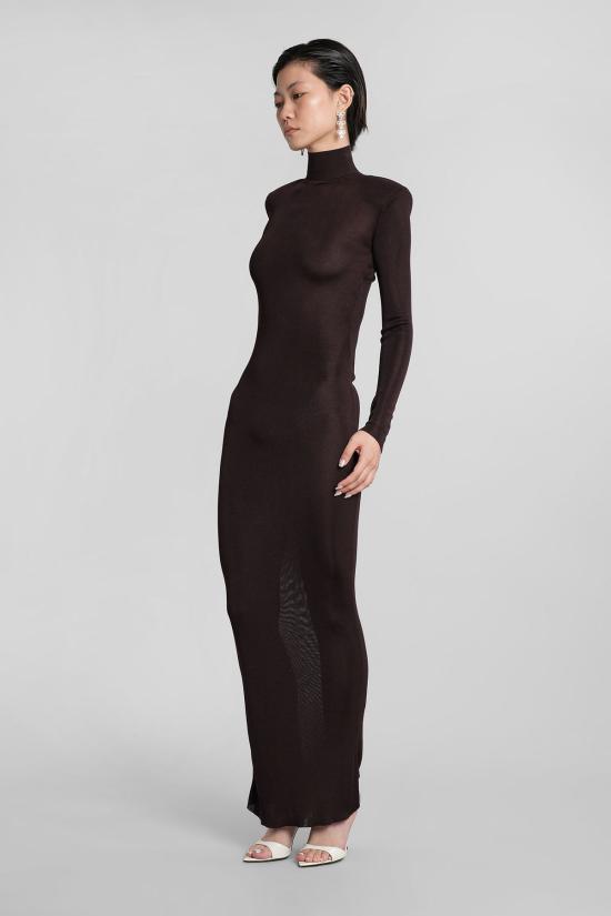  셀프 포트레이트 롱 원피스 비스코스 드레스 브라운 - SELF PORTRAIT