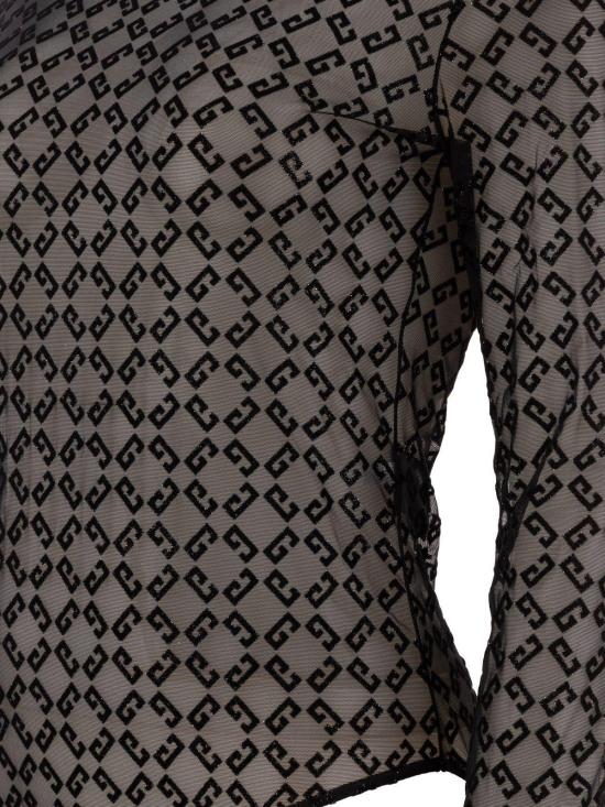  지방시 긴팔 티셔츠 모노그램 시스루 긴팔 탑 블랙/실버 - GIVENCHY