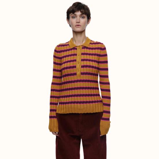  Eólas 긴팔 티셔츠 Silvia 폴로 핑크/오크레 스트라이프 - OTHER BRANDS