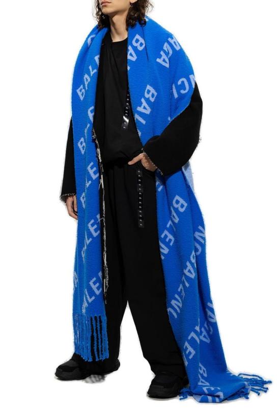  발렌시아가 머플러/스카프 로고 전체 자수 스카프 (블루) - BALENCIAGA