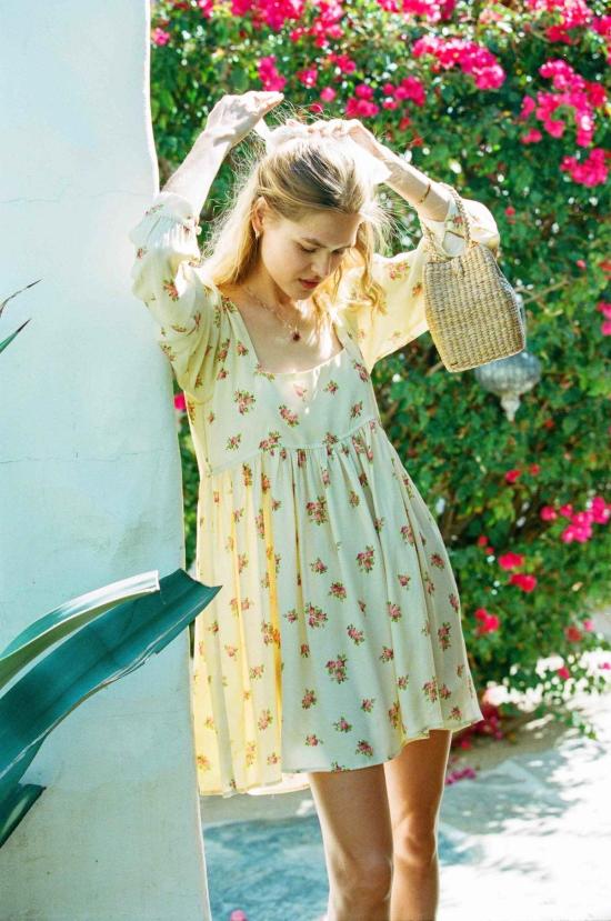  메릿 찰스 숏 원피스 파머 드레스 옐로우 플로럴 - MERRITT CHARLES