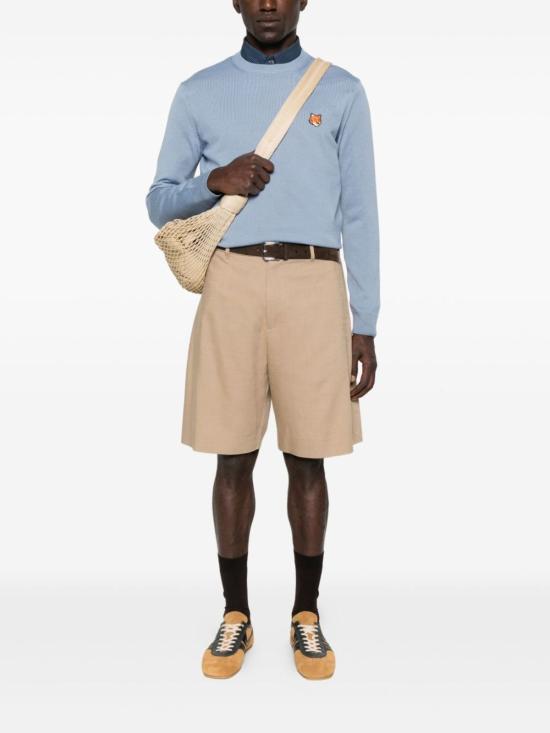  메종키츠네 스웨터 메종 키츠네 여우 머리 무늬 울 크루넥 점퍼  클리어 블루 - MAISON KITSUNE