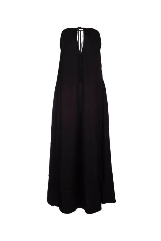  토템 롱 원피스 티 스트랩 크레이프 백 새틴 드레스 블랙 - TOTEME