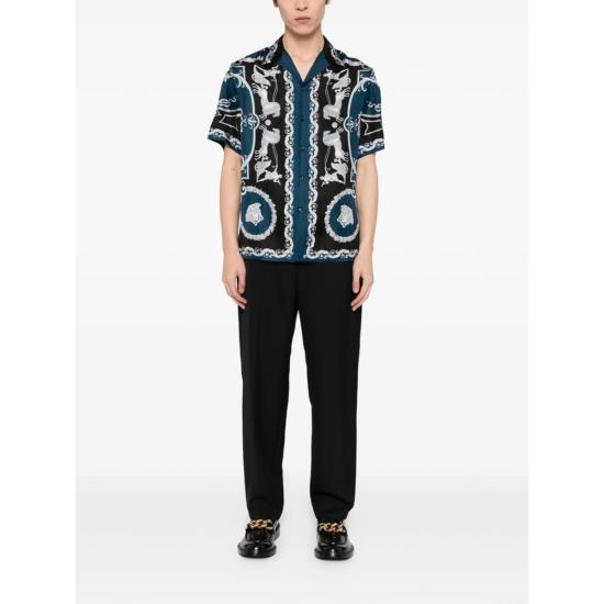  베르사체 반팔 셔츠 셔츠 블루 - VERSACE