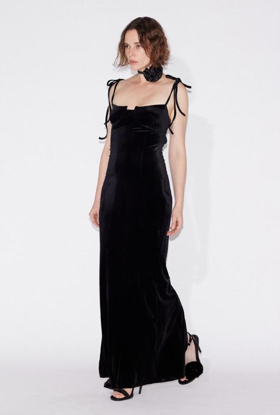  샘디 롱 원피스 오픈백 벨벳드레스 - SAEMDI