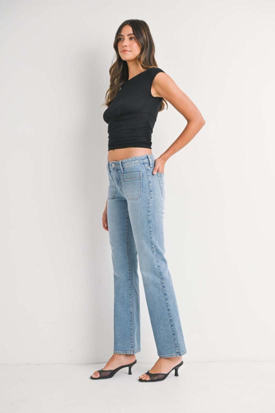  저스트 블랙 데님 데님 팬츠 미니 패치 포켓 부츠컷 라이트 데님 - JUST BLACK DENIM