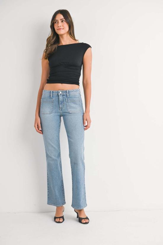  저스트 블랙 데님 데님 팬츠 미니 패치 포켓 부츠컷 라이트 데님 - JUST BLACK DENIM