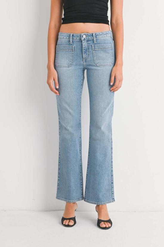  저스트 블랙 데님 데님 팬츠 미니 패치 포켓 부츠컷 라이트 데님