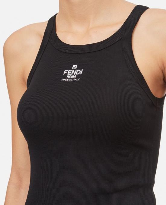  펜디 민소매 티셔츠 골지 코튼 저지 탱크탑 Gme 블랙 - FENDI