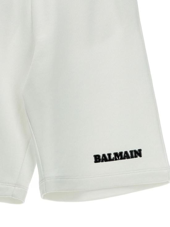  [키즈] 발망 쇼츠/버뮤다 로고 프린트 아동용 버뮤다 반바지 화이트/블랙 - BALMAIN