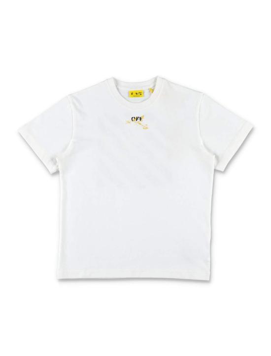  [키즈] 오프화이트 탑 스플랫 페인트 효과 프린트 티셔츠 (화이트) 아동용
