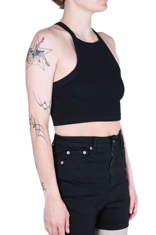  팽 민소매 티셔츠 팡 에센셜 골지 스퀘어넥 크롭탑 블랙 - FANG