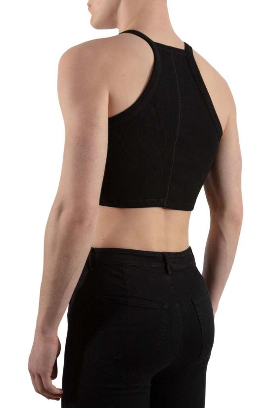  팽 민소매 티셔츠 팡 에센셜 골지 스퀘어넥 크롭탑 블랙 - FANG