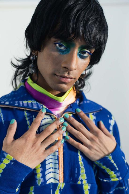  Abacaxi 스웨터 아바카시 타이 다이 하프 집업 풀오버 블루/라임 그린 - OTHER BRANDS