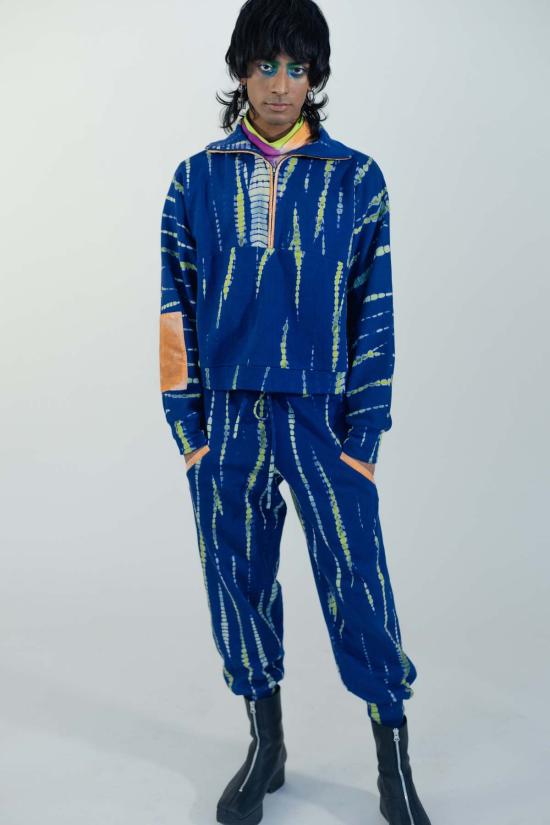  Abacaxi 스웨터 아바카시 타이 다이 하프 집업 풀오버 블루/라임 그린 - OTHER BRANDS