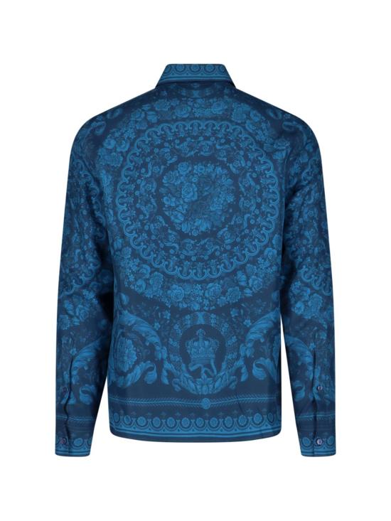  베르사체 긴팔 셔츠 바로코 실크 셔츠 블루 - VERSACE