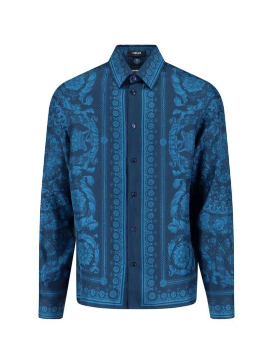  베르사체 긴팔 셔츠 바로코 실크 셔츠 블루