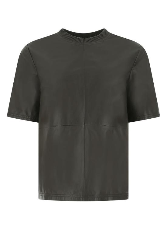  아미리 반팔 티셔츠 가죽 티셔츠 다크 브라운