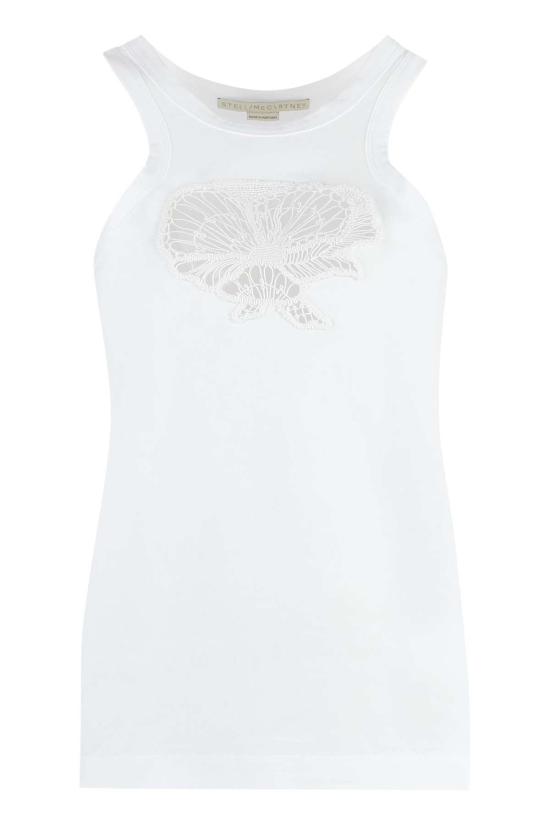  스텔라 맥카트니 민소매 티셔츠 스텔라 매카트니 오픈워크 패턴 탱크탑 화이트