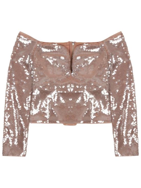  셀프 포트레이트 블라우스 시퀸 장식 민소매 탑 베이지