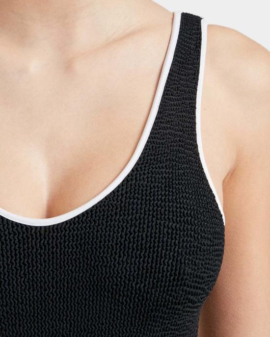  훈자 지 원피스 수영복 Hunza G Faye 스포티 플런지 원피스 블랙/화이트