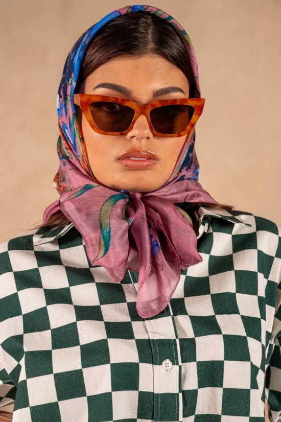  DUSHYANT. 셔츠 두샨트. 핸드 프린팅 캐미 크롭 셔츠 그린/화이트 체스보드 - DUSHYANT