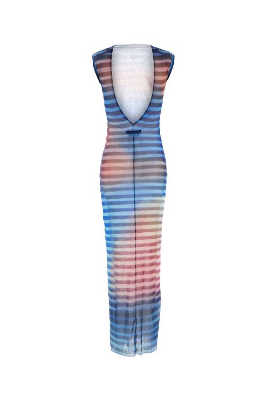  장 폴 고티에 롱 원피스 프린트 튤 더 에어 드레스 라이트 블루/블루/피치 - JEAN PAUL GAULTIER