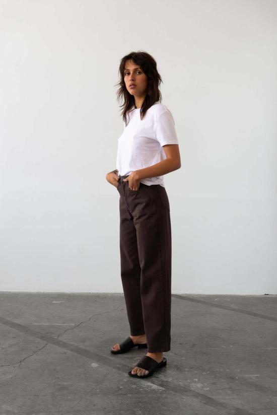  왈츠 데님 팬츠 캐럿 스트레이트 진 에스프레소