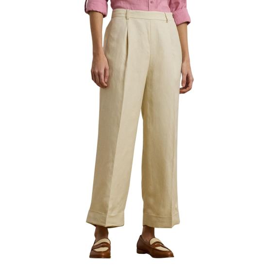  랄프 로렌 스트레이트 팬츠 야이틀리 앵클 플리츠 팬츠 아이보리 베이지 - RALPH LAUREN