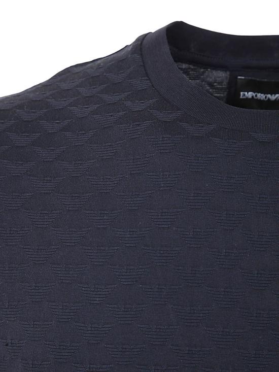 엠포리오 아르마니 반팔 티셔츠 자카드 로고 패턴 티셔츠 네이비 블루 - EMPORIO ARMANI