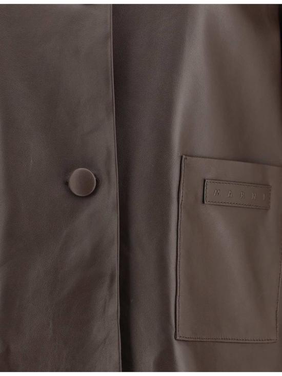  마르니 코트 가죽 재킷 (양털 칼라 포함) - MARNI