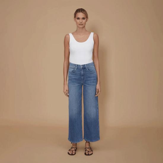  르장 데님 팬츠 르 장 줄리엣 와이드 레그 앵클 진 문리버