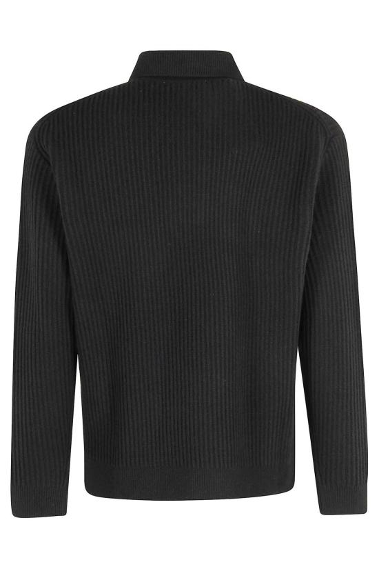  메종키츠네 스웨터 메종 키츠네 폭스 헤드 울 골지 폴로  블랙 - MAISON KITSUNE