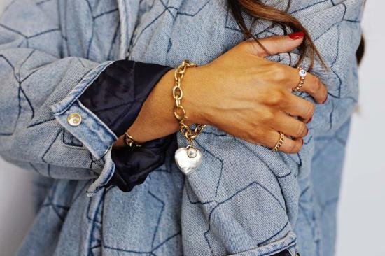  보우드 레인 바디 주얼리 먼로 팔찌, 큐빅 지르코니아 골드/실버 하트 장식 - BOWOOD LANE