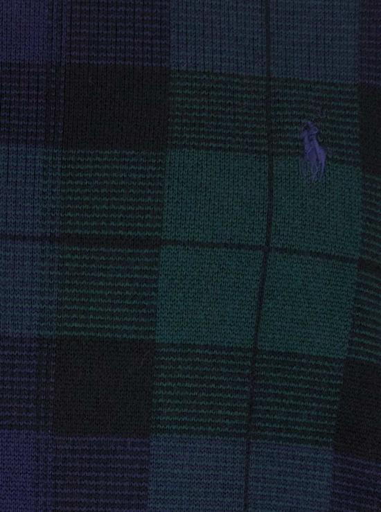  랄프 로렌 스웨터 블루 크루넥 , 포니 자수 및 전체 체크 무늬 - RALPH LAUREN