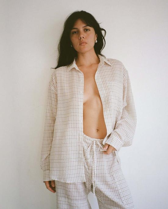  질 로드리게즈 블라우스 길 로드리게즈 빅 버튼업 탑 화이트/탠