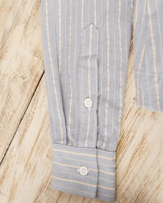  Mona Thalheimer 셔츠 모나 탈하이머 줄리아 플리츠 백 버튼다운 셔츠 블루 내추럴 스트라이프 - OTHER BRANDS