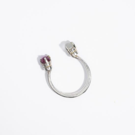  아세아 반지 Aesa 싱글 웨이브 실버 귀걸이 (4mm 스톤, 투르말린/문스톤)