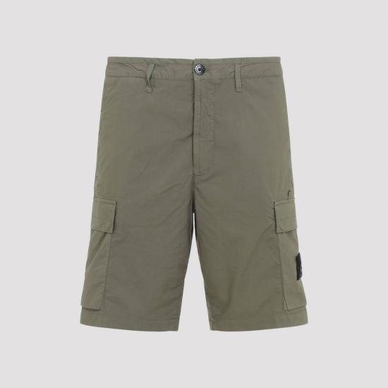  스톤 아일랜드 숏팬츠 코튼 쇼츠 밀리터리 그린 - STONE ISLAND