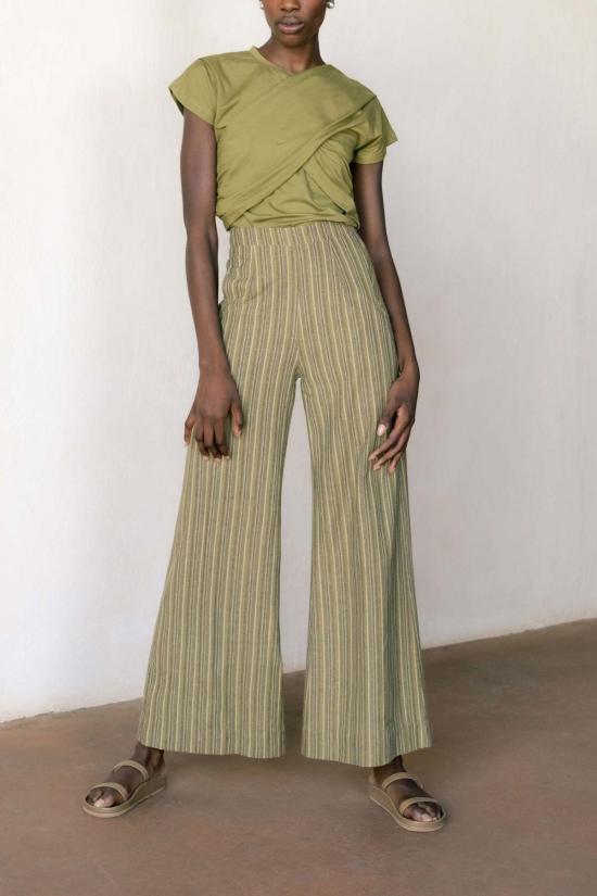  마리아 스탠리 스트레이트 팬츠 쿡 트라우저 허브 스트라이프