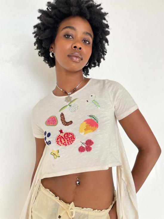  Abacaxi 반팔 티셔츠 아바카시 과일 향수 비즈 티셔츠 - OTHER BRANDS