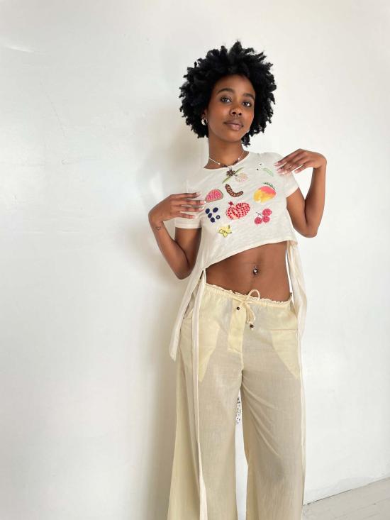  Abacaxi 반팔 티셔츠 아바카시 과일 향수 비즈 티셔츠 - OTHER BRANDS