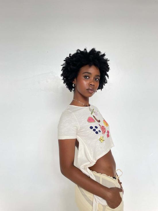  Abacaxi 반팔 티셔츠 아바카시 과일 향수 비즈 티셔츠 - OTHER BRANDS