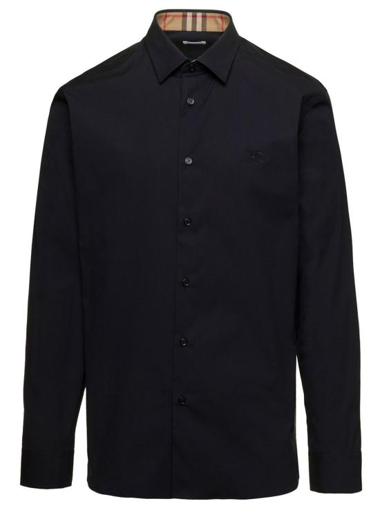  버버리 긴팔 셔츠 로고 자수 장식 블랙 긴팔