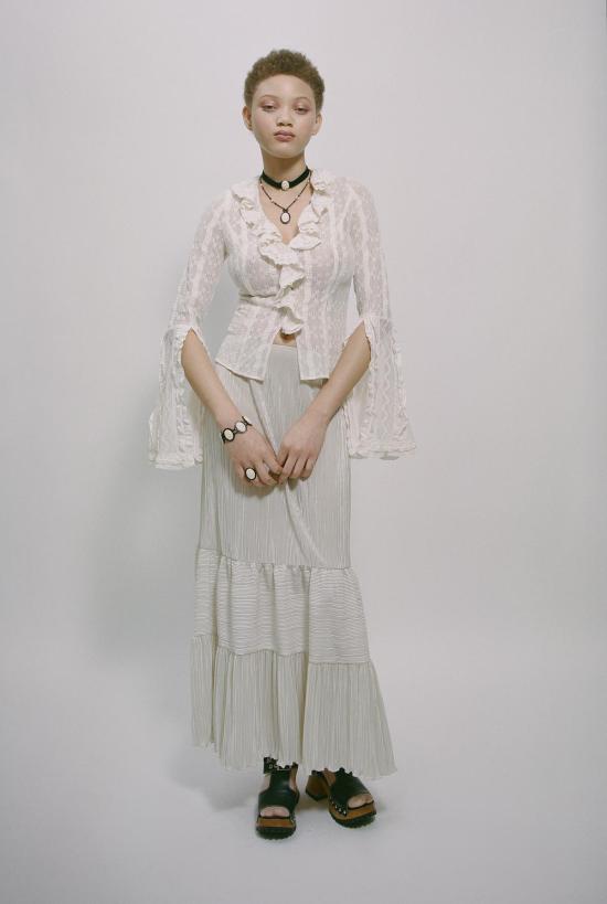  안나 수이 롱 스커트 Anna Sui Plissé 티어드 맥시 스커트 - ANNA SUI